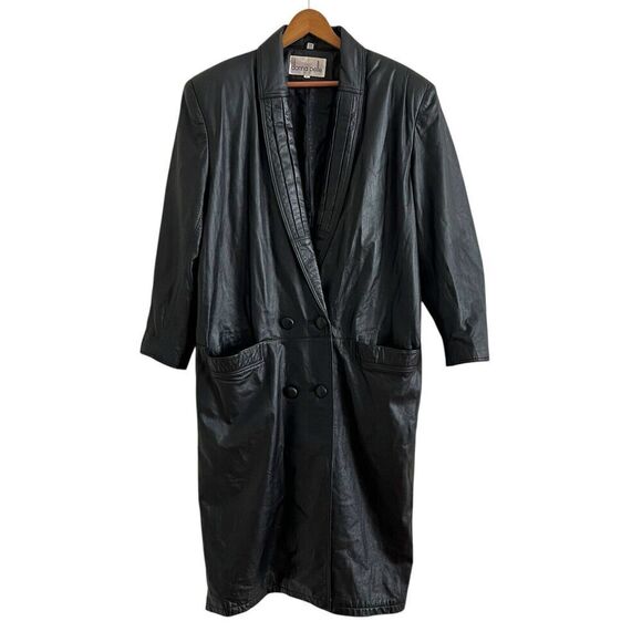 Pelle Pelle Jackets & Blazers - Vintage Donna Pelle Long Leather Trench Coat Sz L Black Y2K 90s Grunge Goth